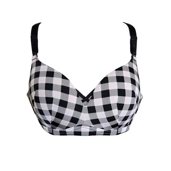 Torrid Curve Womens Push Up Bra 40C Dream Wire Free Retro Gingham Black Plunge - Picture 2 of 6